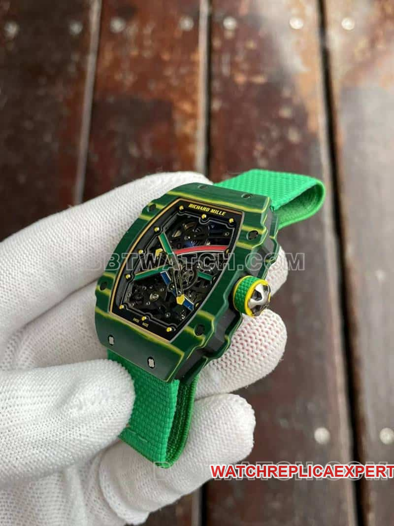 Richard Mille men's top-tier hollow plate green RM67-02side live photo