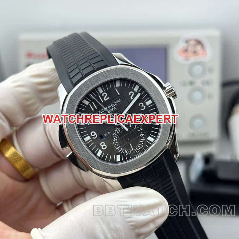 PP factory Patek PhilippeAQUANAUT1:1super cloneblack dial grenade dual time zone 5164front live photo
