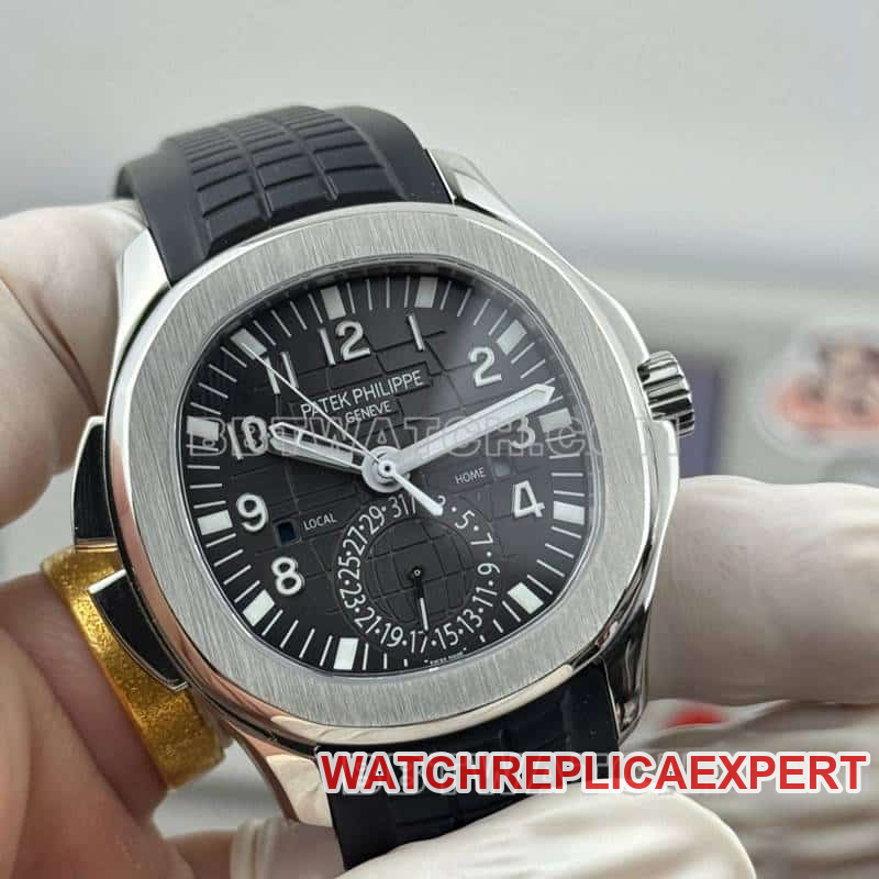 PP factory Patek PhilippeAQUANAUT1:1super cloneblack dial grenade dual time zone 5164front live photo
