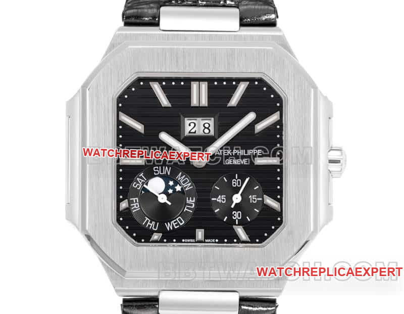 3K FactoryPatek PhilippeCUBITUSsuper cloneblack dialleather strap model 5822front live photo