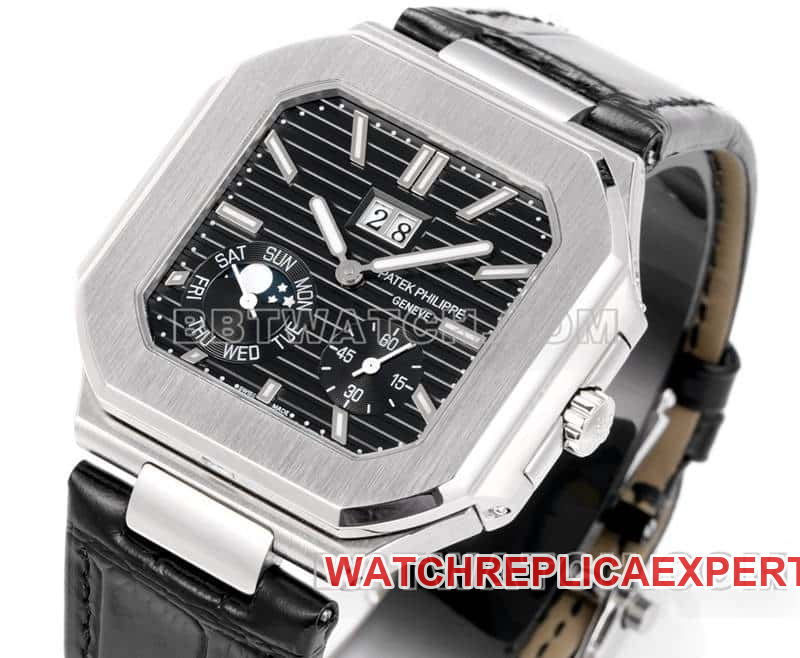 3K FactoryPatek PhilippeCUBITUSsuper cloneblack dialleather strap model 5822front live photo