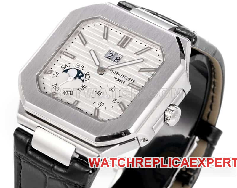 3K FactoryPatek PhilippeCUBITUS1:1top-tier replicawhite dialleather strap model 5822front live photo