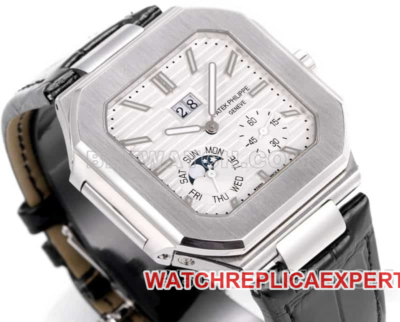 3K FactoryPatek PhilippeCUBITUS1:1top-tier replicawhite dialleather strap model 5822front live photo