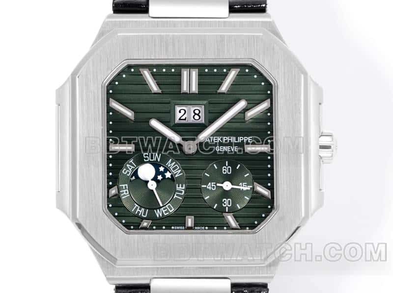 3K FactoryPatek PhilippeCUBITUStop-tier replicagreen dialleather strap model 5822front live photo