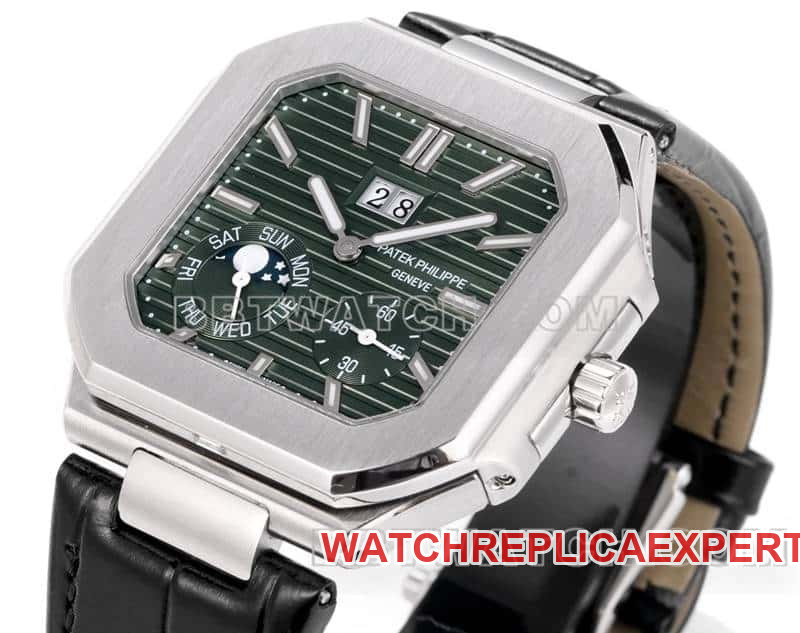 3K FactoryPatek PhilippeCUBITUStop-tier replicagreen dialleather strap model 5822front live photo