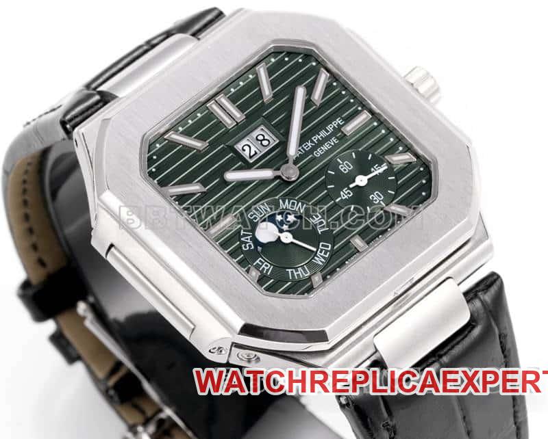 3K FactoryPatek PhilippeCUBITUStop-tier replicagreen dialleather strap model 5822front live photo