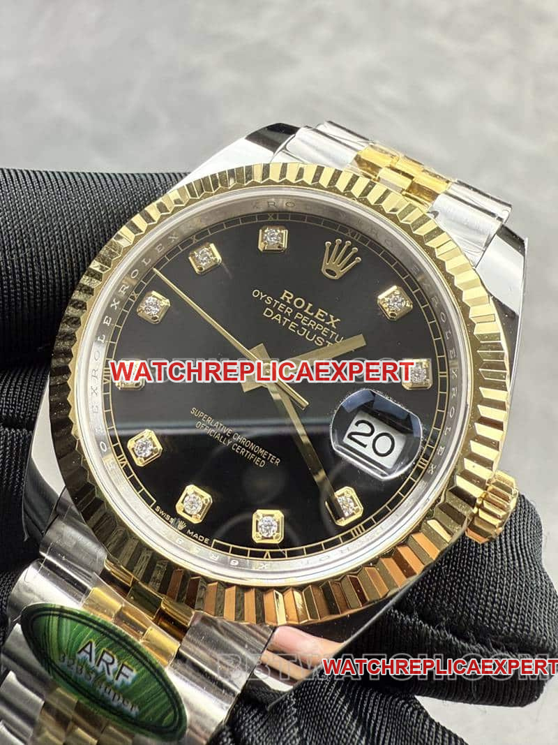 ARF FactoryRolex log top-tier replicablack dial41mm gold five-row chain link126333front live photo