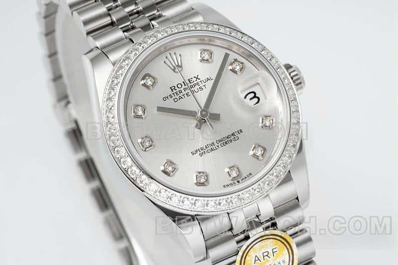 ARF FactoryRolex log 1:1top-tier silver gray plate 31mm five grid link 278384front live photo