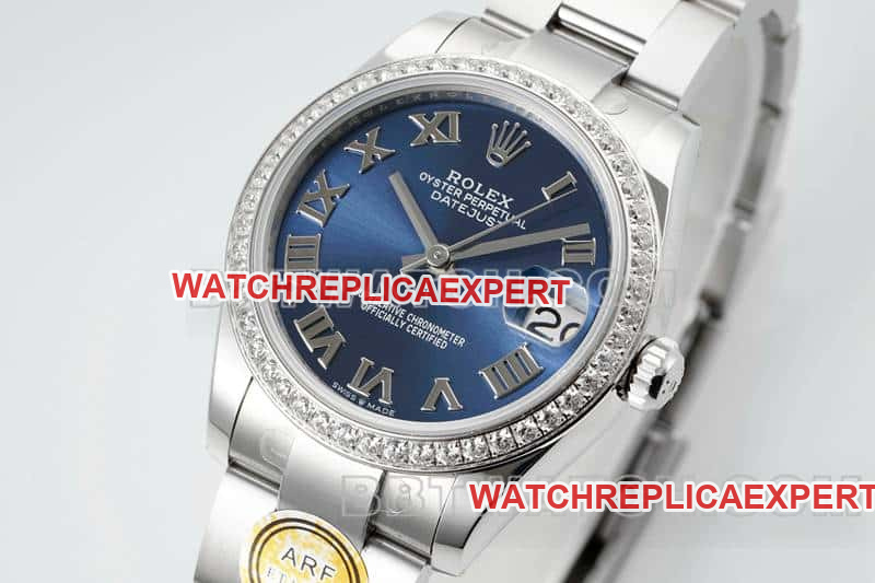 ARF FactoryRolex log top-tier replicablue dialdiamond bezel Roman numerals 31mm three-lattice chain link 278384front live photo