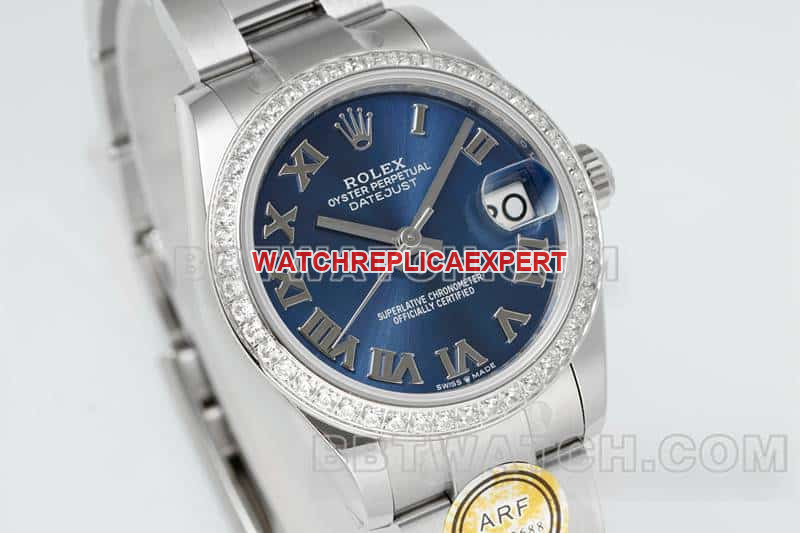 ARF FactoryRolex log top-tier replicablue dialdiamond bezel Roman numerals 31mm three-lattice chain link 278384front live photo