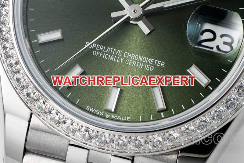 ARF FactoryRolex log super clonegreen dialdiamond bezel stick hour markers 31mm five grid link 278384front live photo