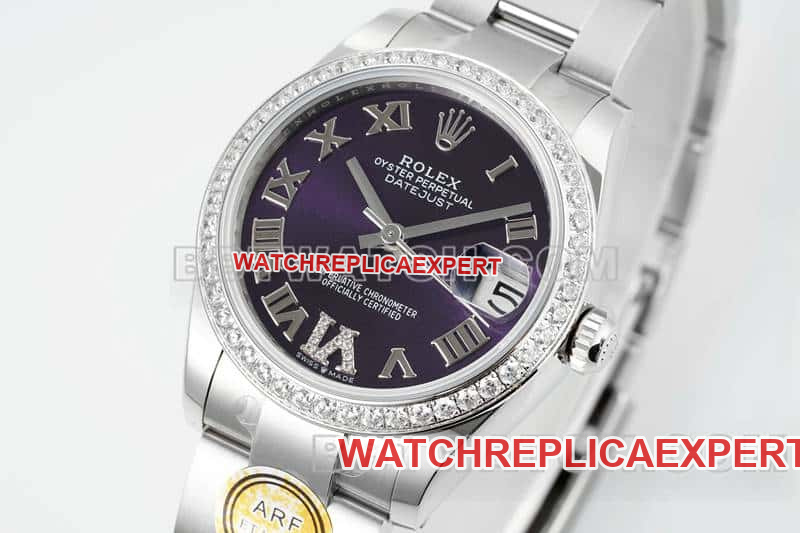 ARF FactoryRolex log 1:1top-tier purple plate diamond bezel Roman numerals 31mm five grid link 278384front live photo