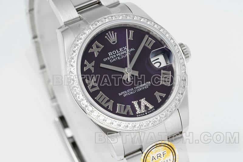 ARF FactoryRolex log 1:1top-tier purple plate diamond bezel Roman numerals 31mm five grid link 278384front live photo