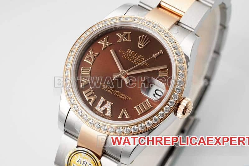ARF FactoryRolex log top-tier 1:1super brown disc diamond bezel31mm gold three-lattice chain link278381front live photo