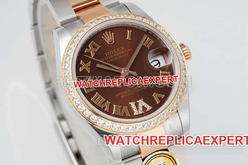 ARF FactoryRolex log top-tier 1:1super brown disc diamond bezel31mm gold three-lattice chain link278381front live photo