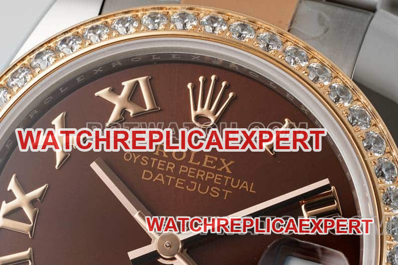 ARF FactoryRolex log top-tier 1:1super brown disc diamond bezel31mm gold three-lattice chain link278381front live photo