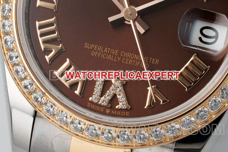 ARF FactoryRolex log top-tier 1:1super brown disc diamond bezel31mm gold three-lattice chain link278381front live photo