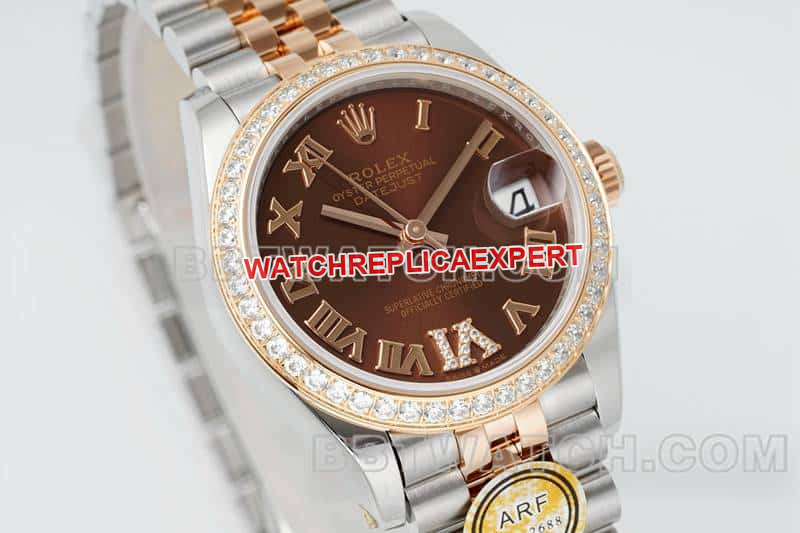 ARF FactoryRolex log top-tier brown disk diamond bezel31mm intergold five-lattice chain link 278381front live photo