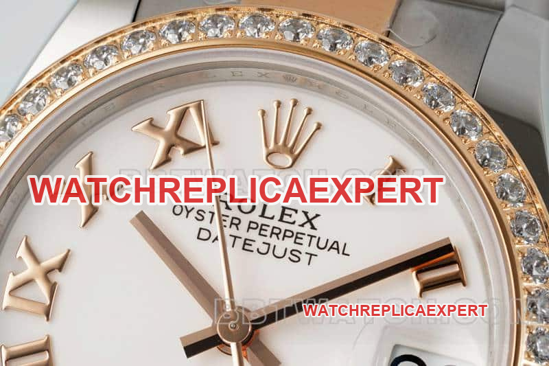 ARF FactoryRolex log 1:1super clonewhite dialdiamond bezel31mm gold three-lattice chain link278381front live photo