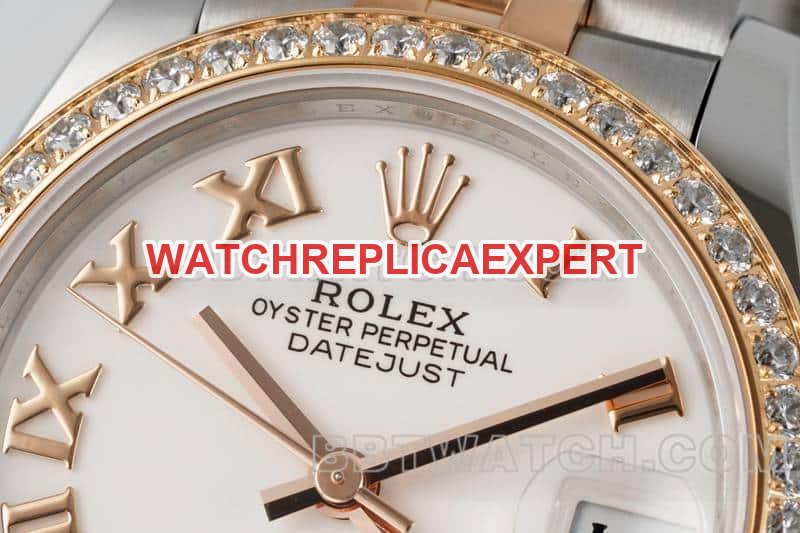 ARF FactoryRolex log 1:1super clonewhite dialdiamond bezel31mm gold five-lattice chain link278381front live photo