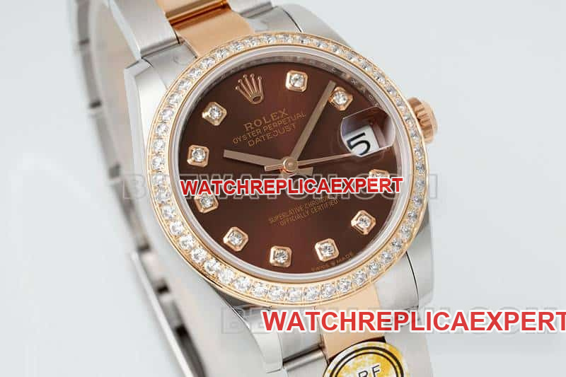 ARF FactoryRolex log brown disc diamond bezel31mm gold three grid link 278381front live photo
