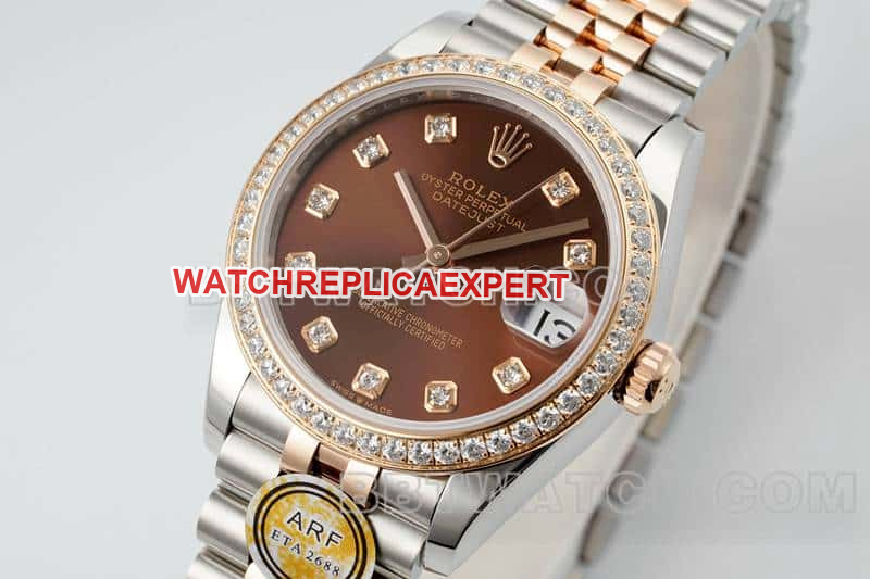 ARF FactoryRolex log 1:1top-tier brown disk diamond bezel31mm intergold five-lattice chain link278381front live photo