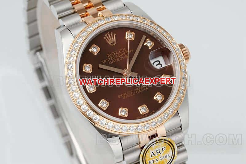 ARF FactoryRolex log 1:1top-tier brown disk diamond bezel31mm intergold five-lattice chain link278381front live photo