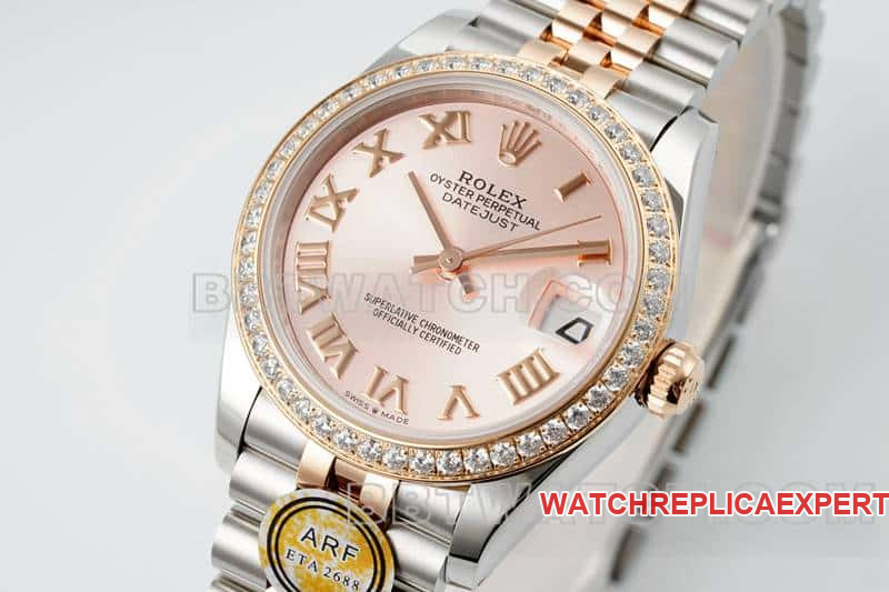 ARF FactoryRolex log top-tier replicarose gold disc diamond bezel31mm intergold five-lattice chain link 278381front live photo