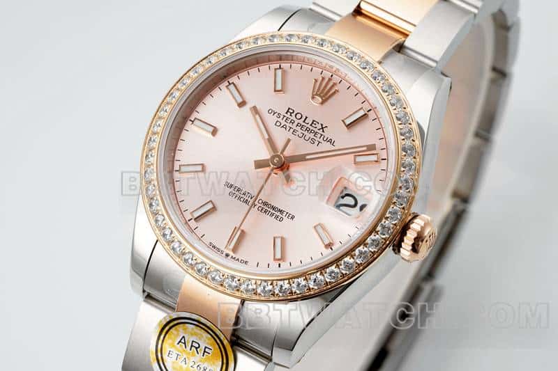 ARF FactoryRolex log super clonerose gold plate diamond bezel31mm gold three grid link 278381front live photo