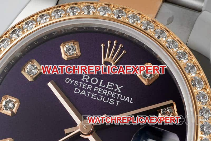 ARF FactoryRolex log 1:1top-tier purple disc diamond bezel31mm gold three-lattice chain link278381front live photo