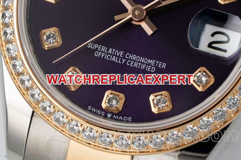 ARF FactoryRolex log 1:1top-tier purple disc diamond bezel31mm gold three-lattice chain link278381front live photo