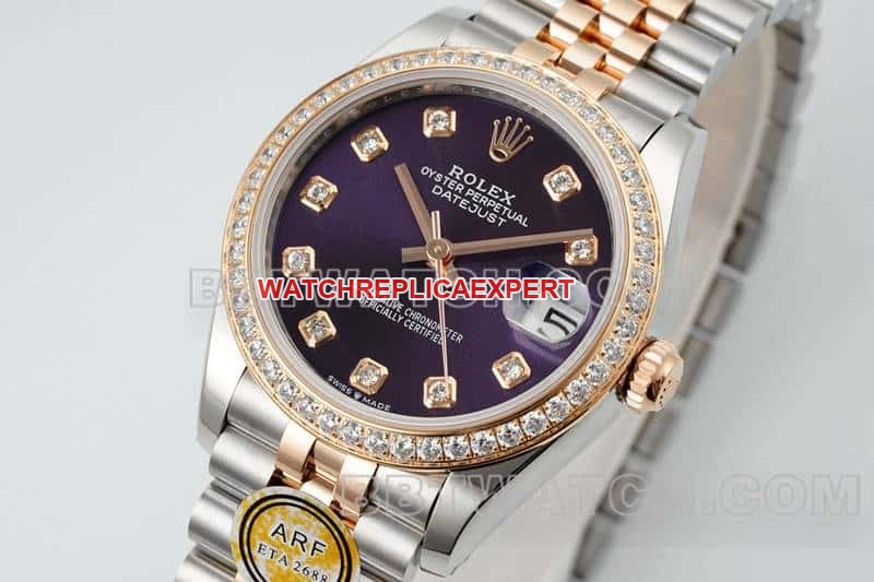ARF FactoryRolex log top-tier 1:1high-quality purple plate diamond bezel31mm intergold five-lattice chain link278381front live photo