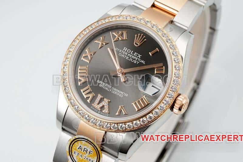 ARF FactoryRolex log top-tier 1:1super dark gray plate diamond bezel31mm gold three-lattice chain link278381front live photo