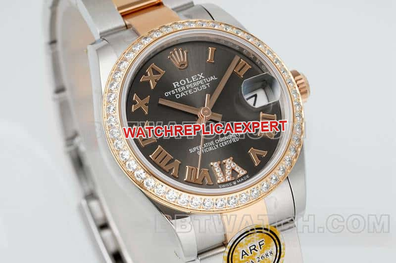 ARF FactoryRolex log top-tier 1:1super dark gray plate diamond bezel31mm gold three-lattice chain link278381front live photo