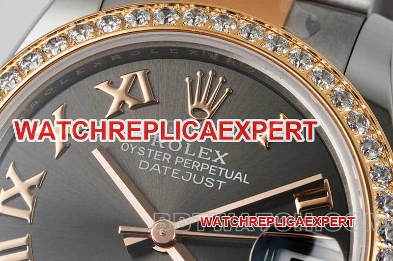 ARF FactoryRolex log top-tier 1:1super dark gray plate diamond bezel31mm gold three-lattice chain link278381front live photo