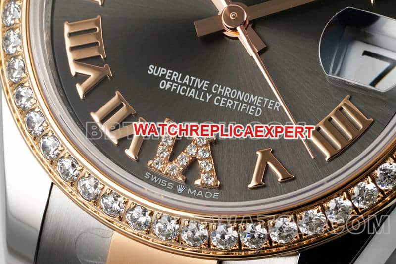 ARF FactoryRolex log top-tier 1:1super dark gray plate diamond bezel31mm gold three-lattice chain link278381front live photo