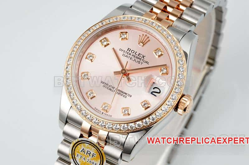 ARF FactoryRolex log 1:1top-tier replicarose gold diskdiamond bezel31mm intergold five-lattice chain link278381front live photo