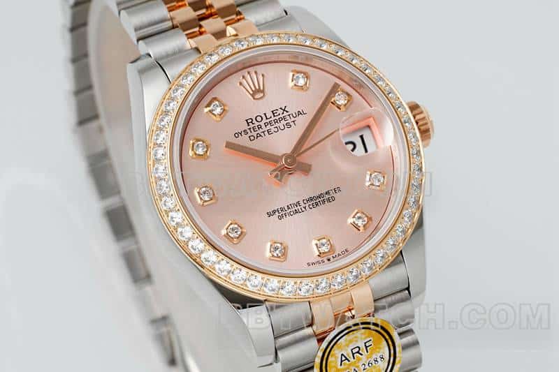 ARF FactoryRolex log 1:1top-tier replicarose gold diskdiamond bezel31mm intergold five-lattice chain link278381front live photo