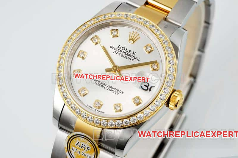ARF factory Rolex log top imitation silver plate diamond ring 31mm intermediate gold three compartment link 2783383 front real picture