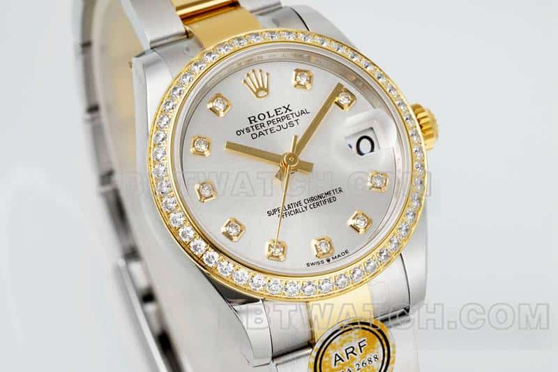 ARF factory Rolex log top imitation silver plate diamond ring 31mm intermediate gold three compartment link 2783383 front real picture