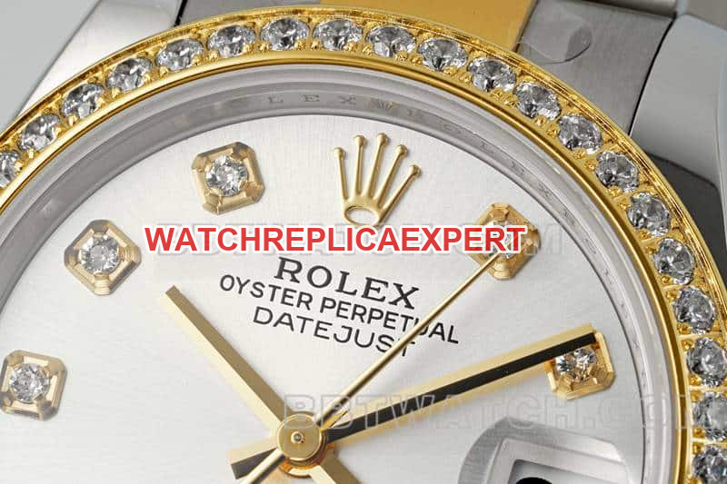 ARF factory Rolex log top imitation silver plate diamond ring 31mm intermediate gold three compartment link 2783383 front real picture