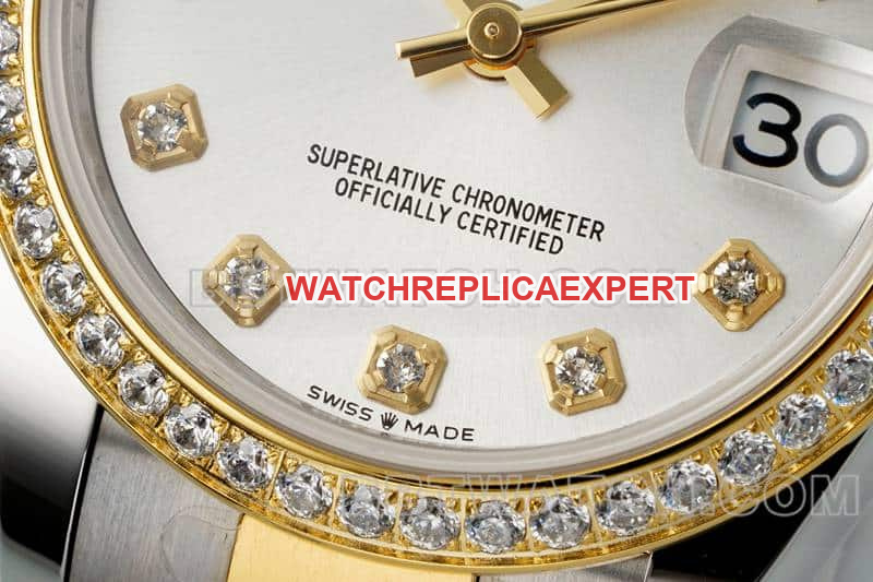 ARF factory Rolex log top imitation silver plate diamond ring 31mm intermediate gold three-compartment link 278273 front real picture