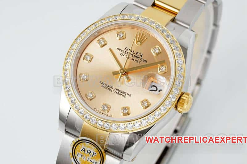 ARF FactoryRolex log top-tier gold plate diamond bezel31mm gold three-lattice chain link 278383front live photo