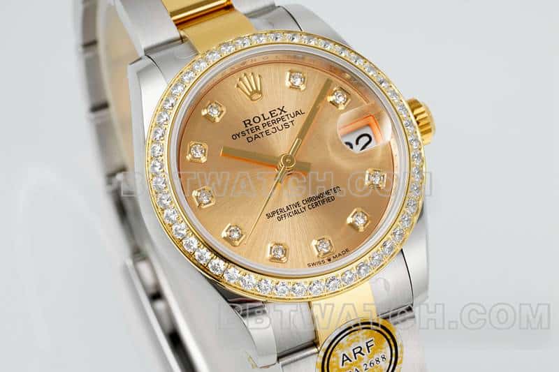 ARF FactoryRolex log top-tier gold plate diamond bezel31mm gold three-lattice chain link 278383front live photo