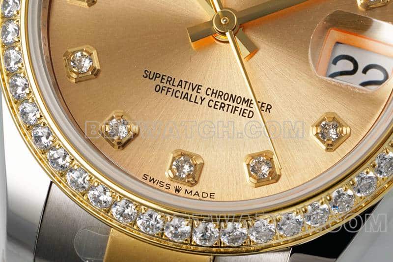 ARF FactoryRolex log top-tier gold plate diamond bezel31mm gold three-lattice chain link 278383front live photo