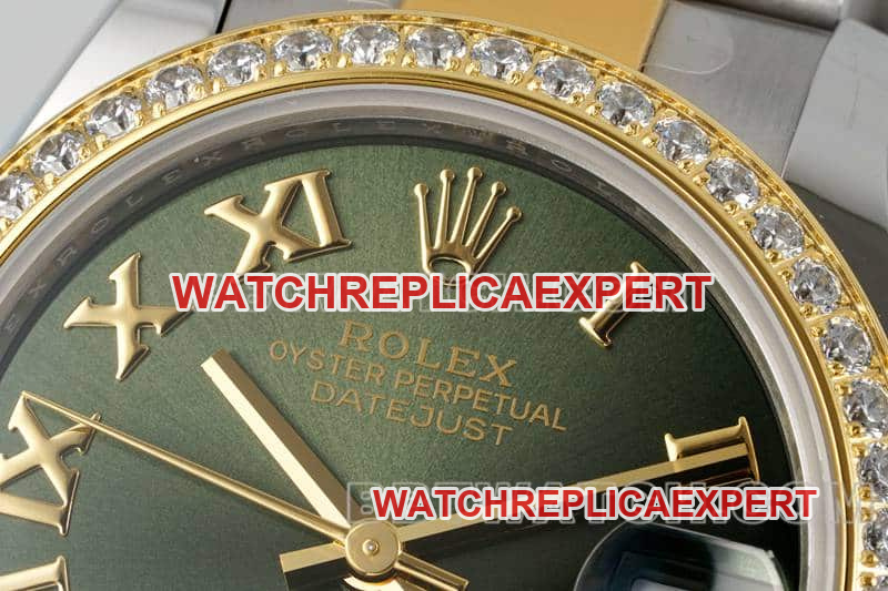 ARF FactoryRolex log 1:1super clonegreen dialdiamond bezel31mm gold three grid link 278383front live photo
