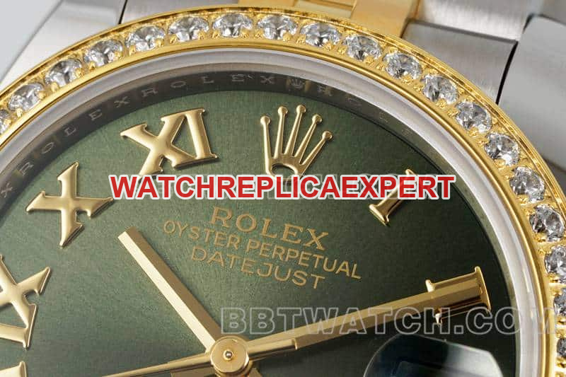 ARF FactoryRolex logsuper clonegreen dialdiamond bezel31mm intergold five-lattice chain link278273front live photo