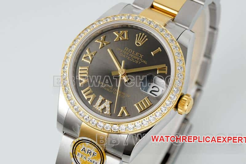 ARF factory rolex logbook top dark gray disk diamond ring 31mm intermediate gold five compartment link 2783383 front real picture