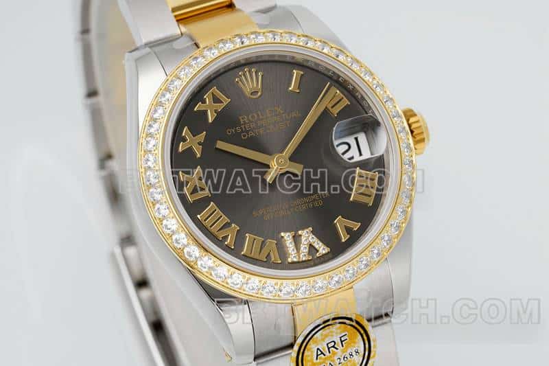 ARF factory rolex logbook top dark gray disk diamond ring 31mm intermediate gold five compartment link 2783383 front real picture