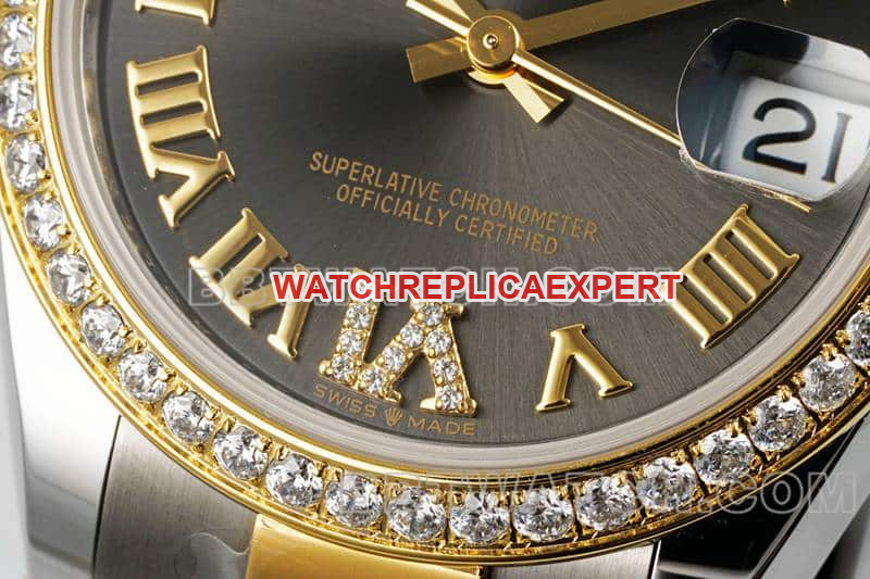 ARF factory rolex logbook top dark gray disk diamond ring 31mm intermediate gold five compartment link 2783383 front real picture